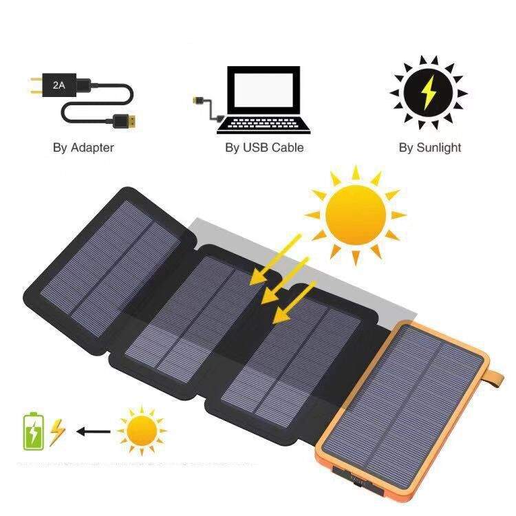 Cross-border foldable solar power bank 20000mAh waterproof outdoor mobile charger with sunlight charging and USB adapter options