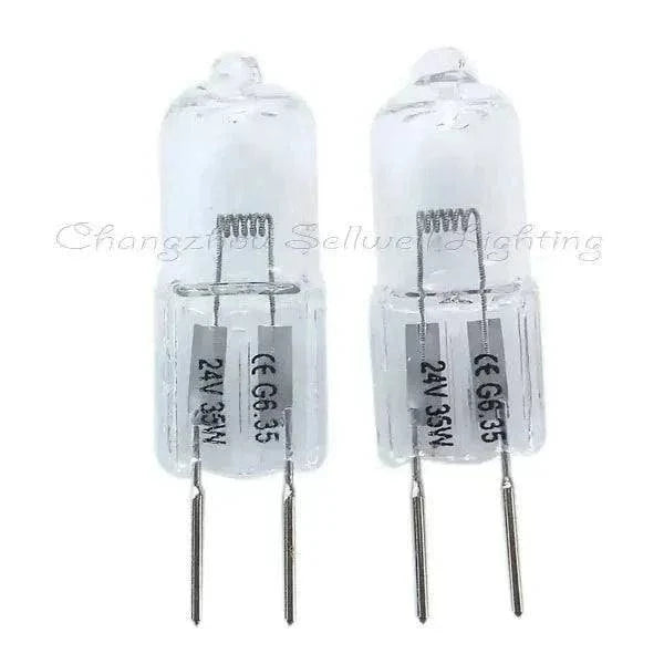 Set of two G6.35 24v 35w halogen lamp bulbs with clear glass and metal pins