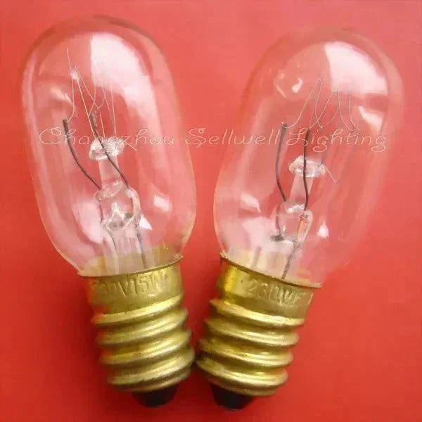 10pcs miniature bulb 230v 15w e14 A439 with clear glass and brass base on red background