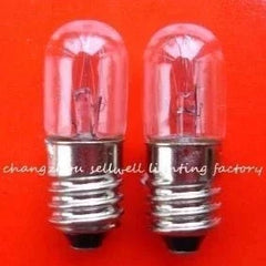 Set of 10 miniature lamps 120V 2.6W E10 T10X28 bulbs with clear glass and metal base