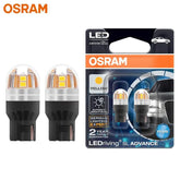 OSRAM LED T20 WY21W yellow amber turn signal LED bulbs with packaging, 2-pack
