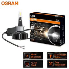 OSRAM LED H1 12V 25W automotive headlight bulb with 6000K cool white light and +140% brightness, original genuine pair.