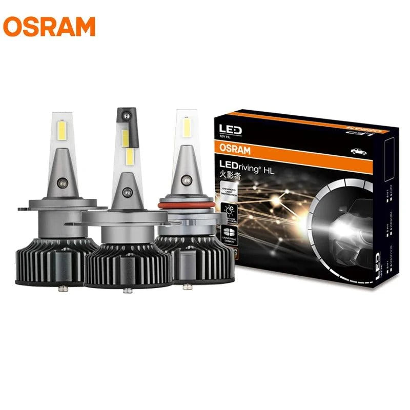 OSRAM LED Head Light bulbs set with 6000K cool white light and improved brightness for vehicle headlights and fog lamps.