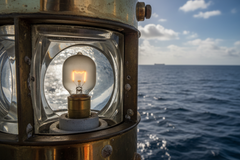 P28S marine navigation lamp bulb installed in navigation light housing
