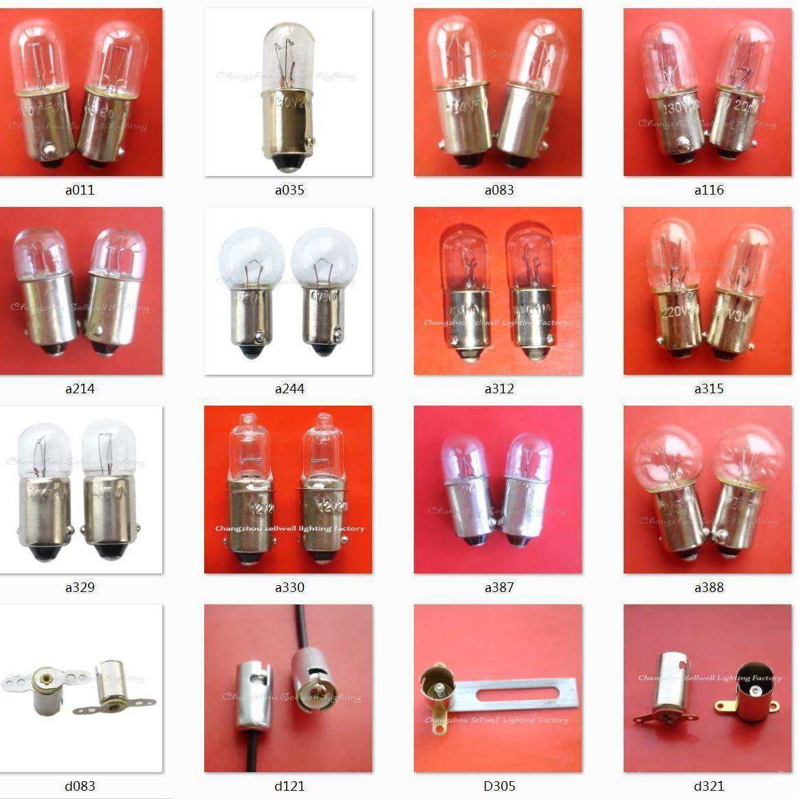 10pcs lamp holders Ba9s for teaching aids with various voltage light bulbs 6v-220v on red background