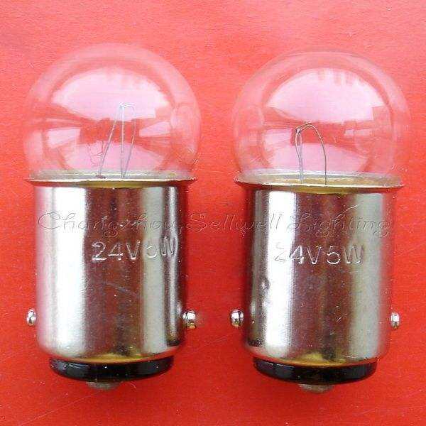 Pair of 24V 5W double-point bayonet lamp holders BA15D miniature light bulbs on red background