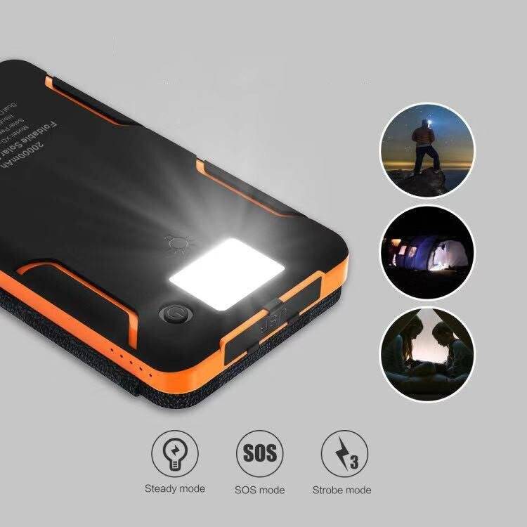 Cross-border foldable solar power bank 20000mAh waterproof outdoor military mobile charger with lighting modes