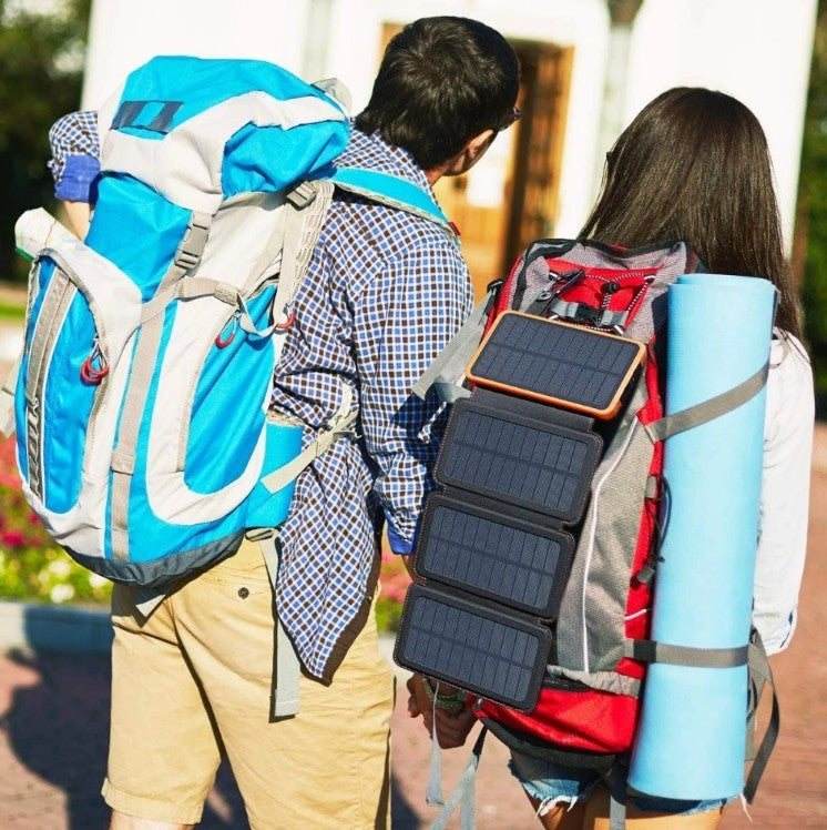 Cross-border foldable solar power bank 20000mAh charging on backpack outdoors
