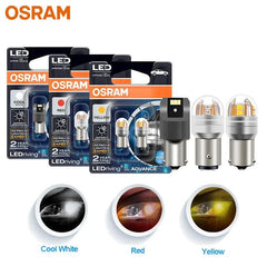 OSRAM LED P21W PY21W LED signal bulbs in cool white red and yellow colors with 2-year warranty for car fog, brake, and stop lamps