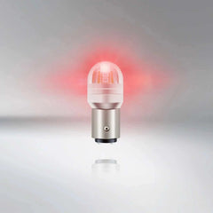 OSRAM LED P21/5W red car brake and signal light bulb glowing