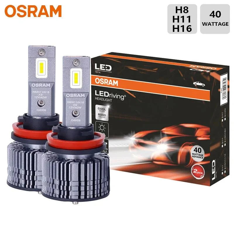 OSRAM LED H8 H11 H16 40W 6000K white auto headlight bulbs with turbo fan and PGJ19 base in retail packaging