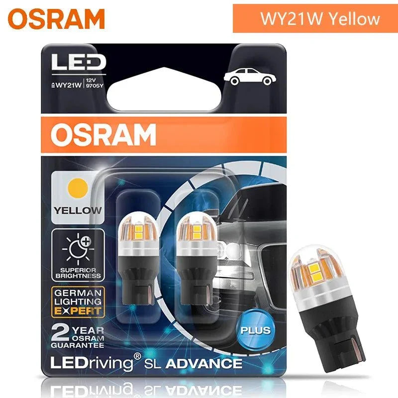 OSRAM LED T20 W21W WY21W W21/5W car turn signal and brake light bulbs pair