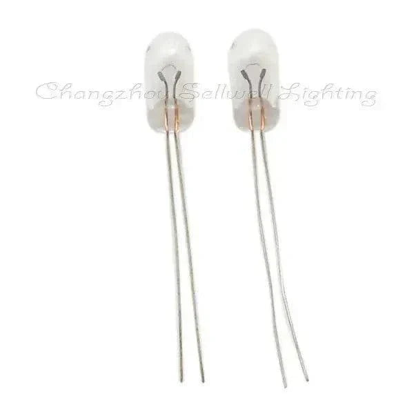 Two 24V 0.025A miniature lamps with glass bulbs and metal leads for electronic use