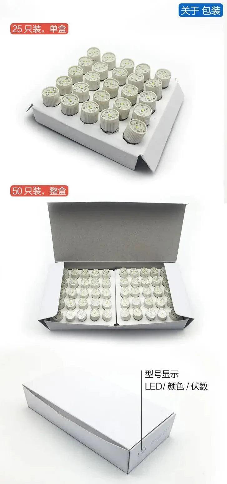 E10 BA9S screw LED indicator light bulbs in white color packed in boxes of 25 and 50 units