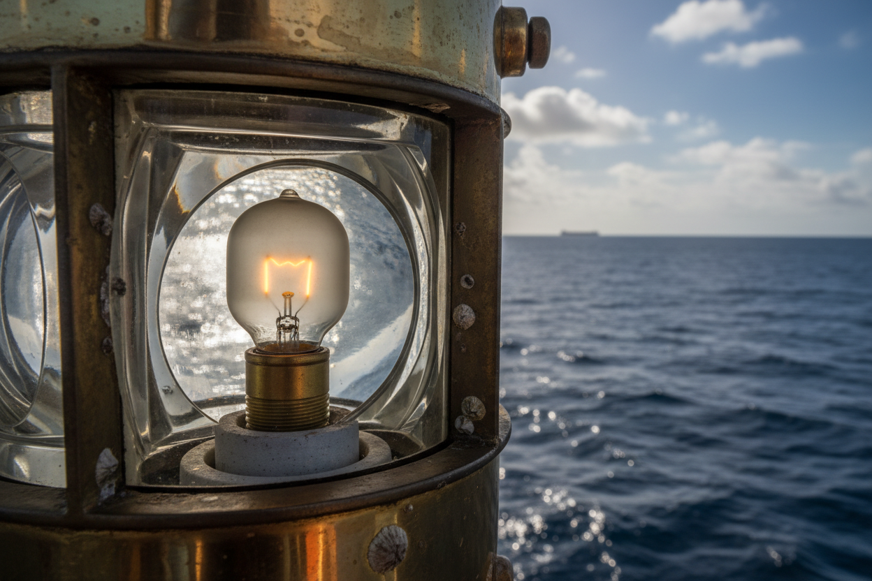 P28S marine navigation lamp bulb installed in navigation light housing